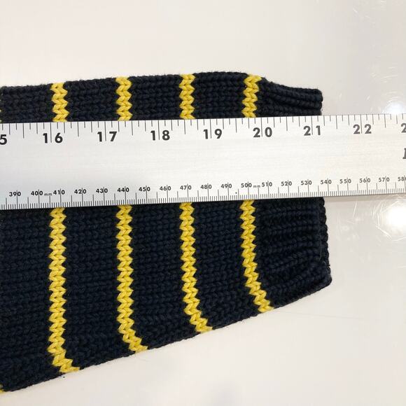 Vintage TOMMY HILFIGER Sweater Men M Stripe Navy Yellow Logo-Crest Thick Knit - Picture 8 of 8